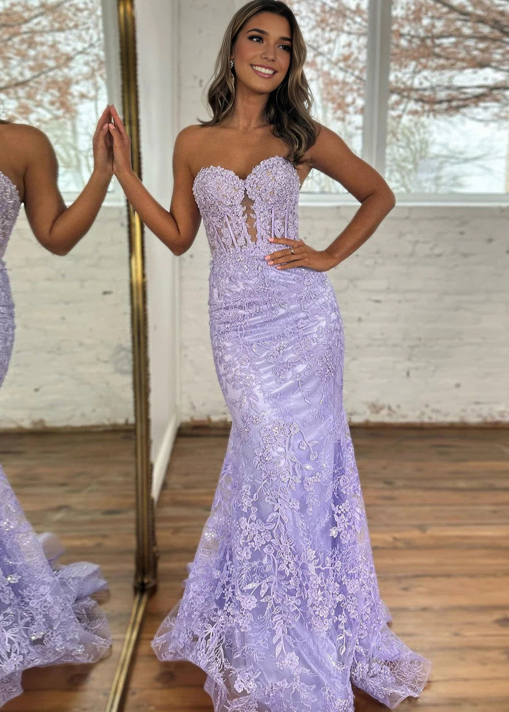 Terry | Vestidos de fiesta largos de sirena con apliques de encaje y escote corazón en negro