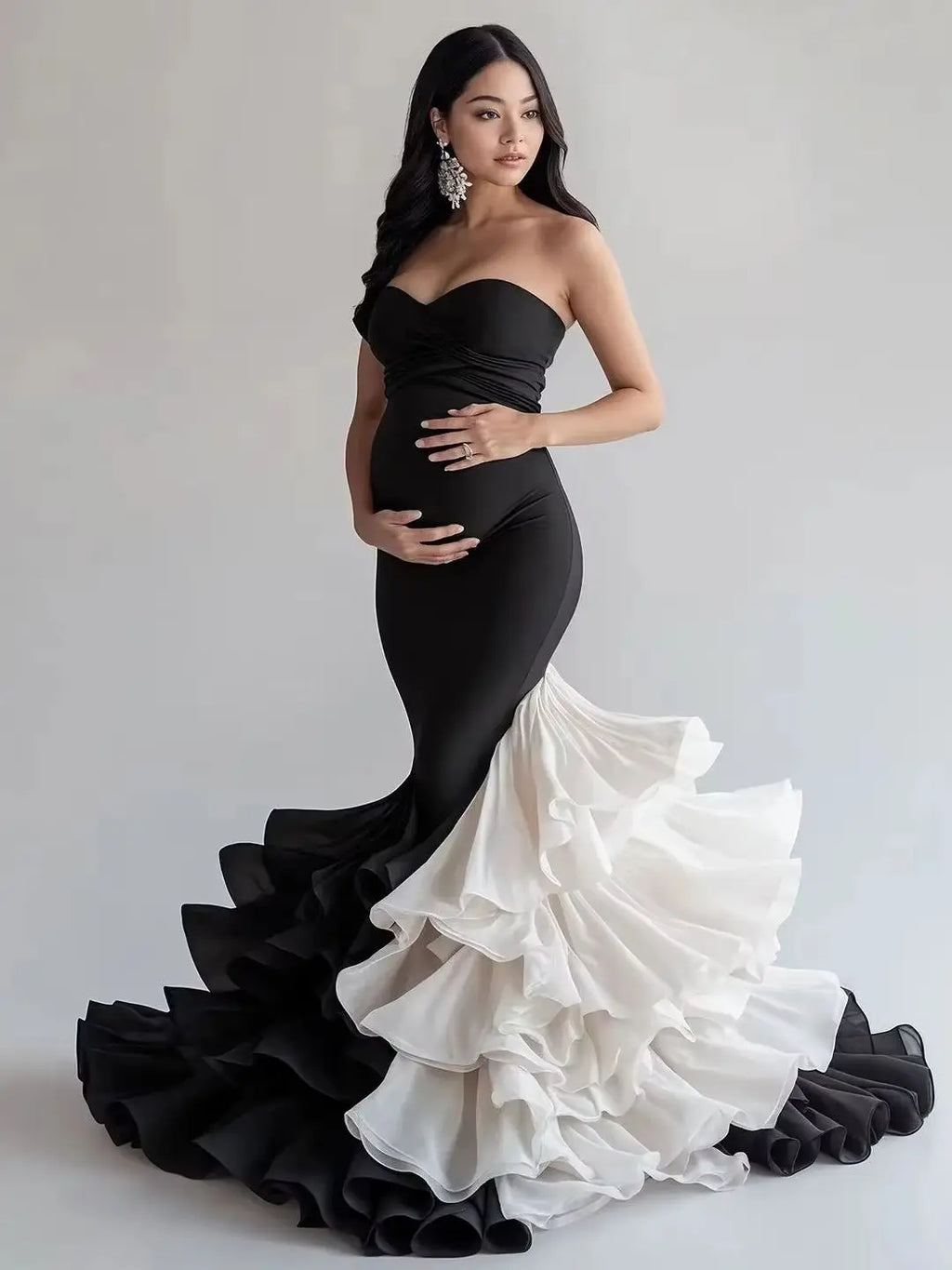 Vestido de maternidad de sirena en blanco y negro 2025, nuevo vestido largo de verano para sesión de fotos de maternidad Sunnderly 