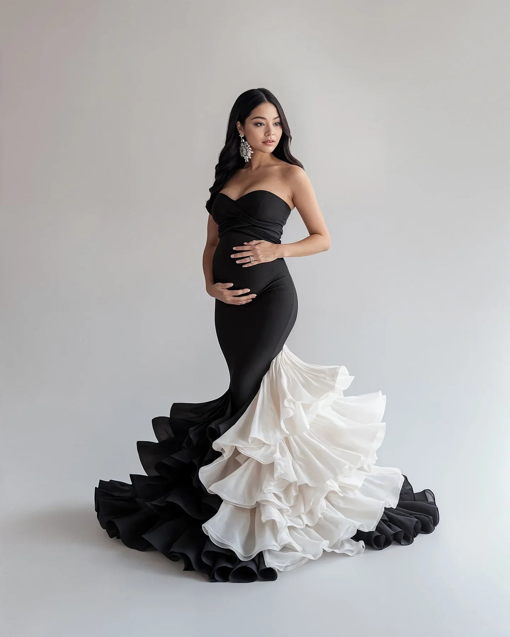 Vestido de maternidad de sirena en blanco y negro 2025, nuevo vestido largo de verano para sesión de fotos de maternidad Sunnderly 