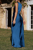 Sexy Formal Solid Fold V Neck Evening Dress Dresses
