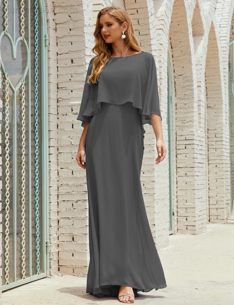 Vestido de dama de honor Sunnderly para mujer, de gasa, manga larga y cuello en V, vestido formal para boda o fiesta SY28018 