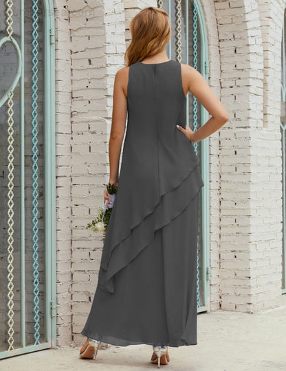 Chiffon Langes Plus Size Kleider für die Brautmutter Formales Brautjungfern-Abschlussballkleid SY28019 