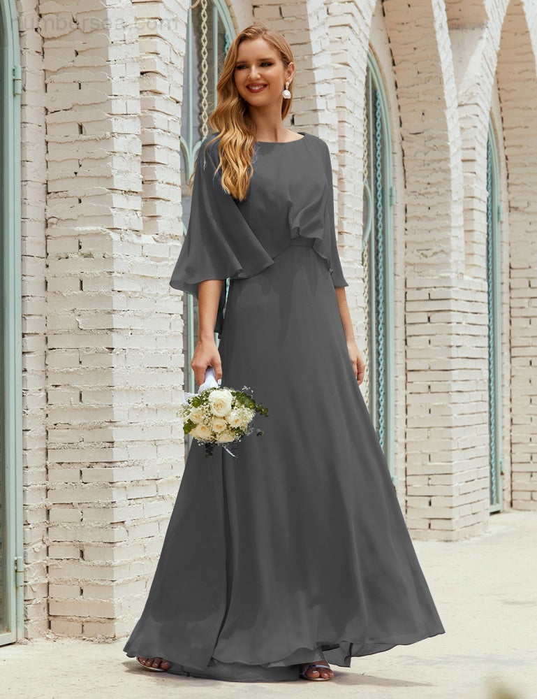 Vestido de dama de honor Sunnderly para mujer, de gasa, manga larga y cuello en V, vestido formal para boda o fiesta SY28018 
