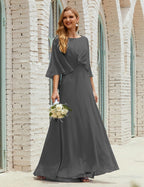 Vestido de dama de honor Sunnderly para mujer, de gasa, manga larga y cuello en V, vestido formal para boda o fiesta SY28018 