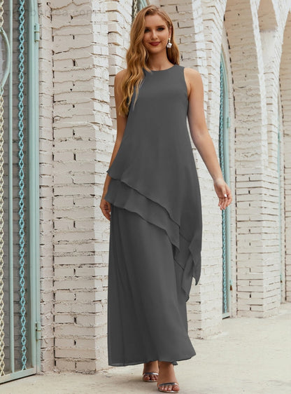 Chiffon Langes Plus Size Kleider für die Brautmutter Formales Brautjungfern-Abschlussballkleid SY28019 