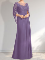 Vestido de gasa con encaje, ilusión, corte A, largo hasta el suelo, para madre de la novia con lentejuelas plisadas