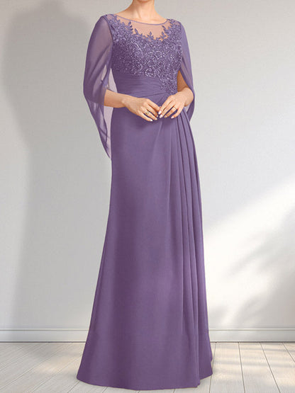 Vestido de gasa con encaje, ilusión, corte A, largo hasta el suelo, para madre de la novia con lentejuelas plisadas