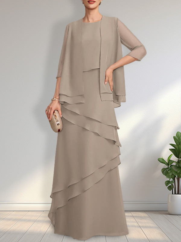 Vestido de gasa para madre de la novia con escote redondo y largo hasta el suelo