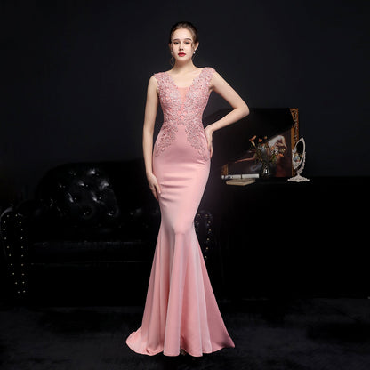 Full Lace European Diamond Toast Bride Fishtail Evening Dress