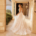 Elegant Wedding Dress For Women V-Neck Cap Sleeve Lace Appliques Vestido De Noiva With Button Sweep Train Custom Made-payinti