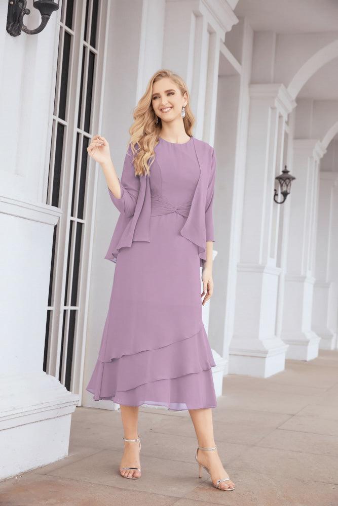 Vestido formal de fiesta Sunnderly de dos piezas, corte A, para madre de la novia, SY28072 