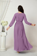 Vestidos de noche Sunnderly con escote en V profundo, gasa, para dama de honor, manga larga de obispo, abertura lateral, vestido formal SY2806 