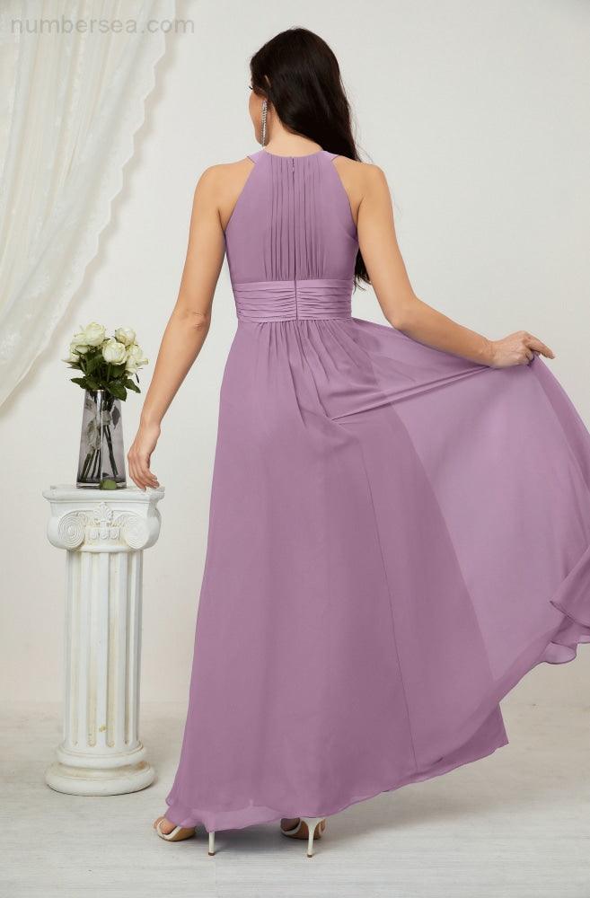 Vestido formal de fiesta Sunnderly de gasa con cuello halter, largo y sin mangas, para dama de honor SY2802 