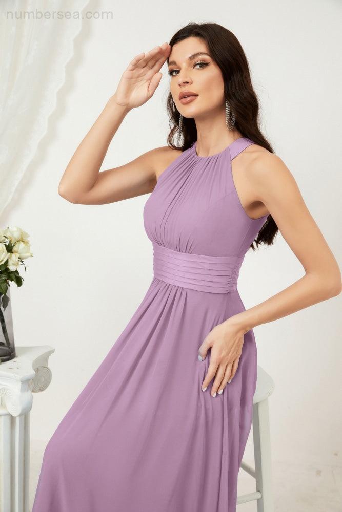 Vestido formal de fiesta Sunnderly de gasa con cuello halter, largo y sin mangas, para dama de honor SY2802 