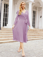 Vestido de dama de honor con escote en V y cinturón para madre de la novia, invitada de boda SY28031 