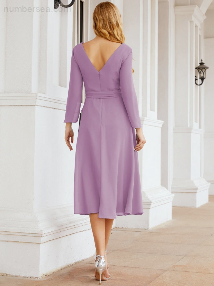 Vestido de dama de honor con escote en V y cinturón para madre de la novia, invitada de boda SY28031 
