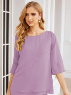 Elegante vestido de dos piezas para madre de la novia, talla grande, pantalón, capas con volantes, bata plateada SY28064 