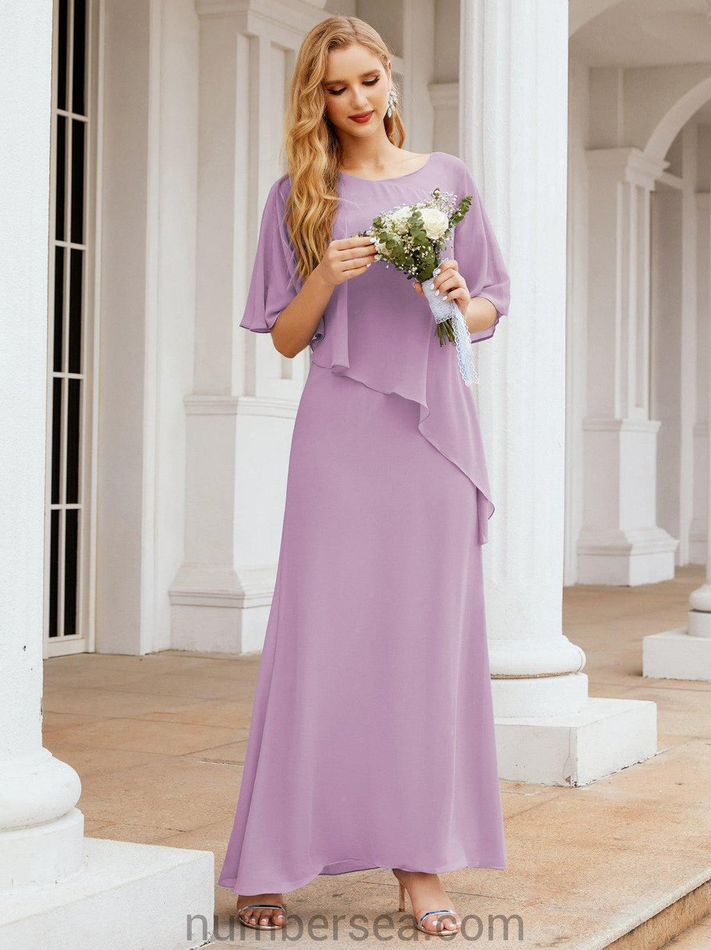 Vestido formal de fiesta Sunnderly, largo, para madre de la novia, con capa con volantes, SY28026 
