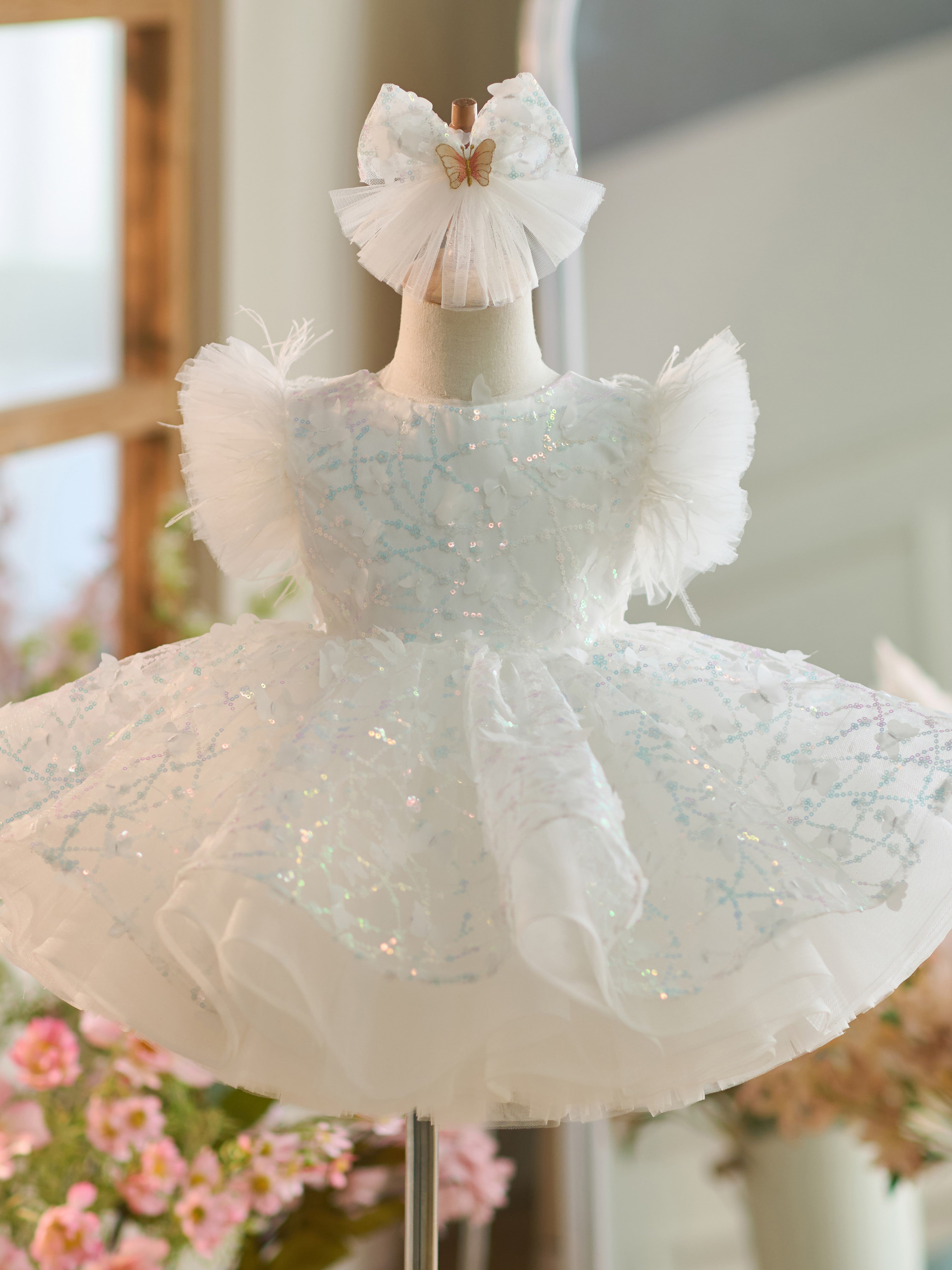 Vestido de tul con lentejuelas hasta la rodilla para fiesta de primer cumpleaños