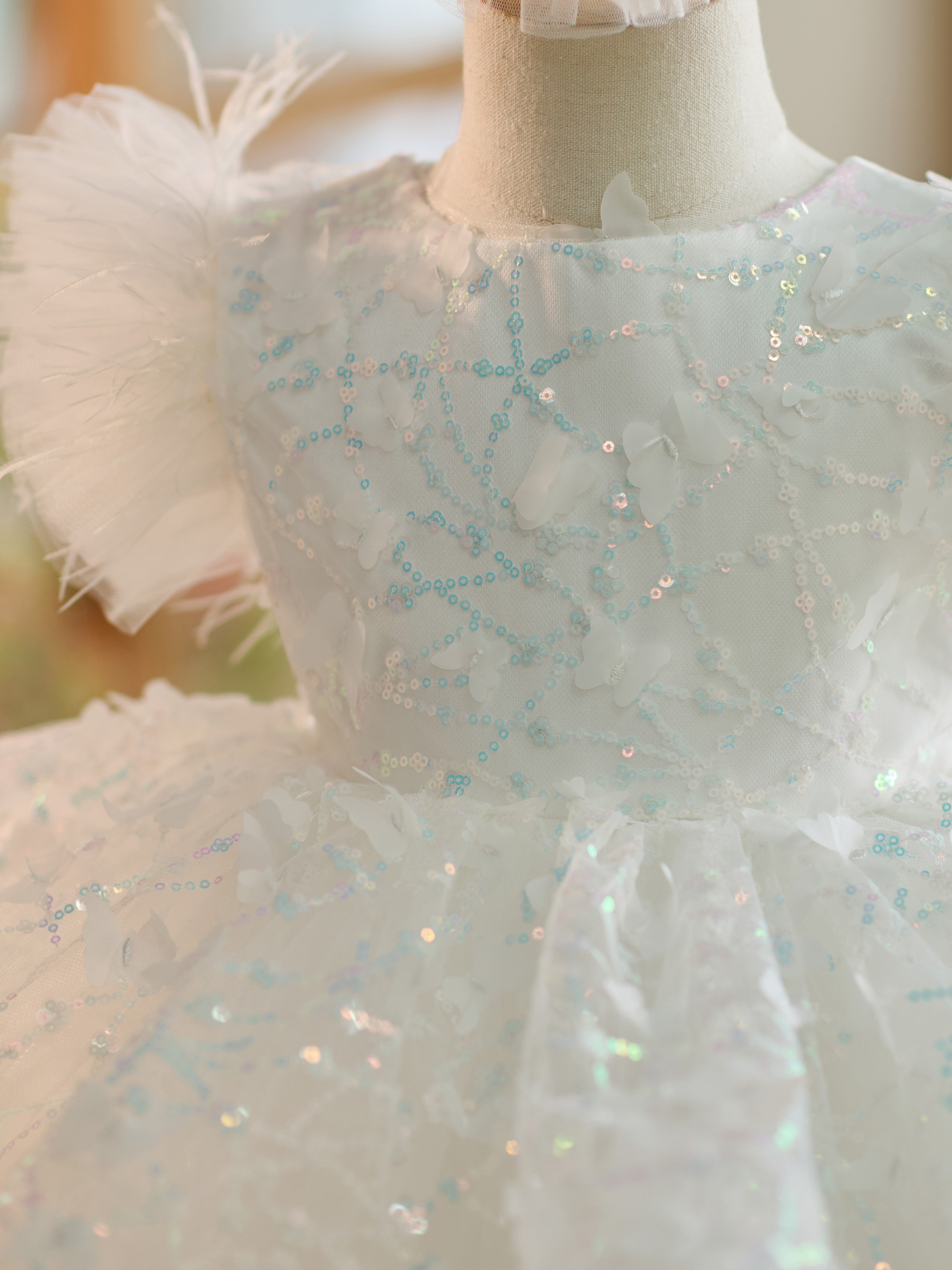 Vestido de tul con lentejuelas hasta la rodilla para fiesta de primer cumpleaños