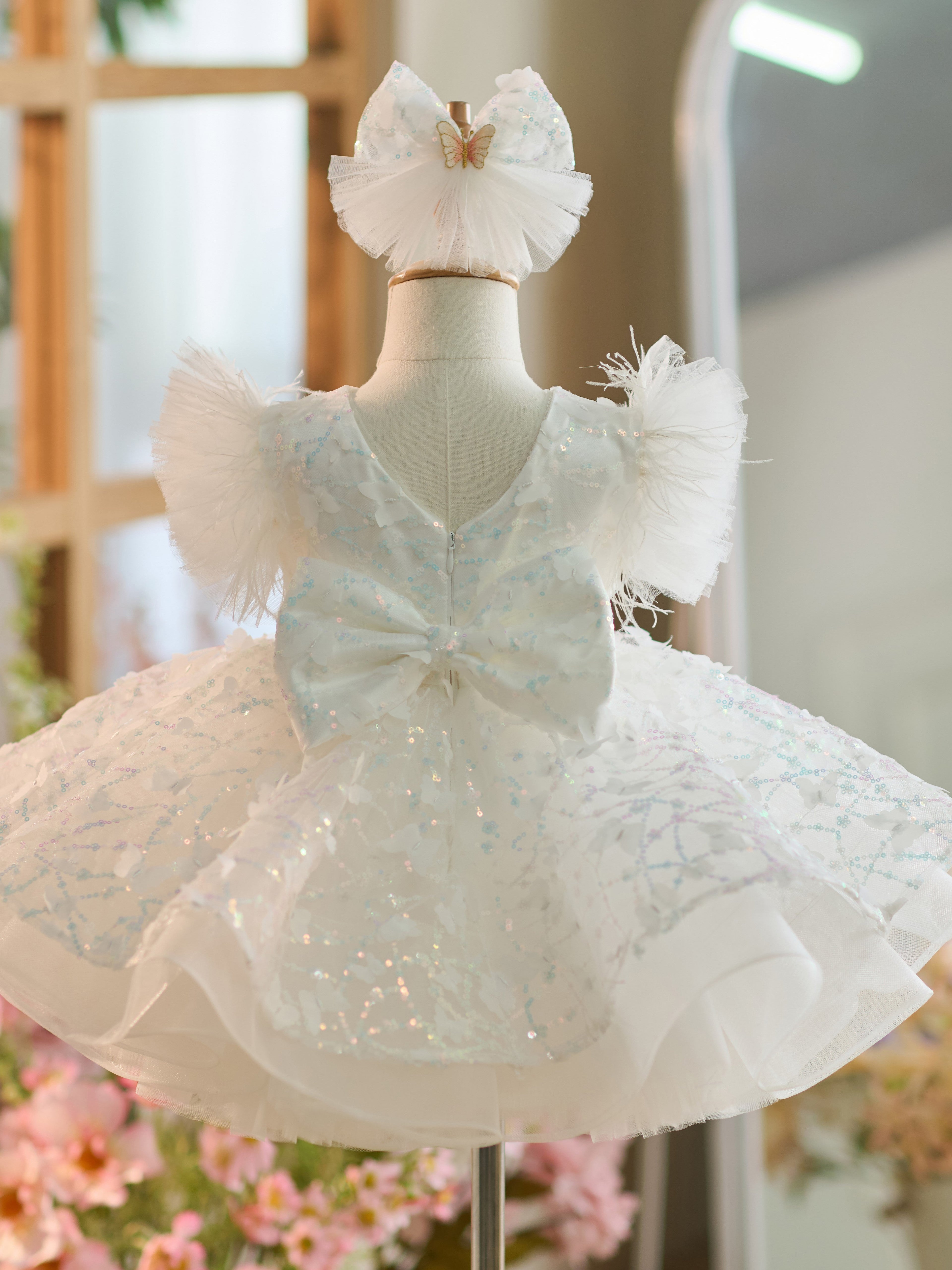 Vestido de tul con lentejuelas hasta la rodilla para fiesta de primer cumpleaños