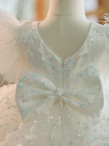 Knielanges Partykleid zum 1. Geburtstag mit Pailletten und Tüll 