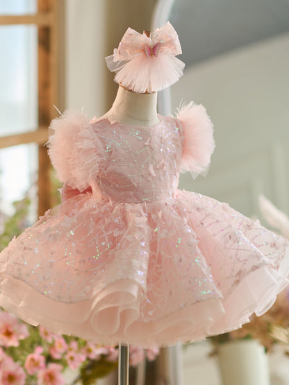 Knielanges Partykleid zum 1. Geburtstag mit Pailletten und Tüll 