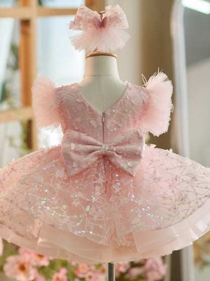 Knielanges Partykleid zum 1. Geburtstag mit Pailletten und Tüll 