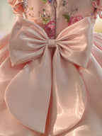 Blumenstickerei Pailletten Tüll Knielanges rosa Baby Mädchen Kleid