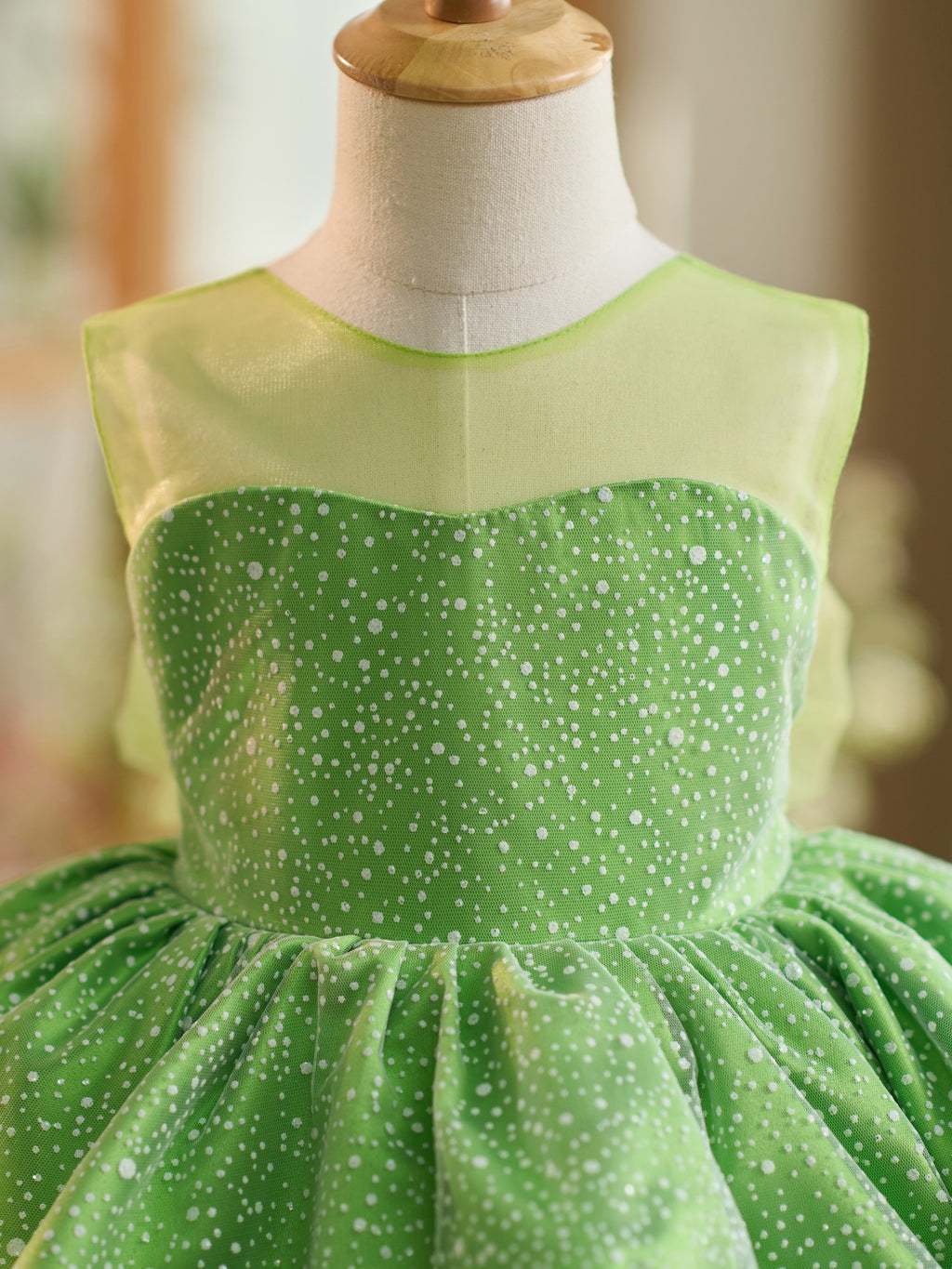 Vestido de princesa/baile de tul verde hasta la rodilla para niña