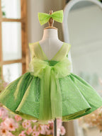 Vestido de princesa/baile de tul verde hasta la rodilla para niña