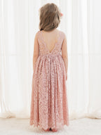 A-Linien-Spitze Knöchellanges Elfenbein Boho Blumenmädchenkleid 