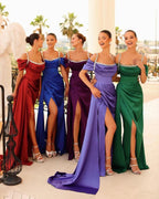 Hinreißendes violettes Meerjungfrauen-Ballkleid mit schulterfreien Perlen und Rüschen