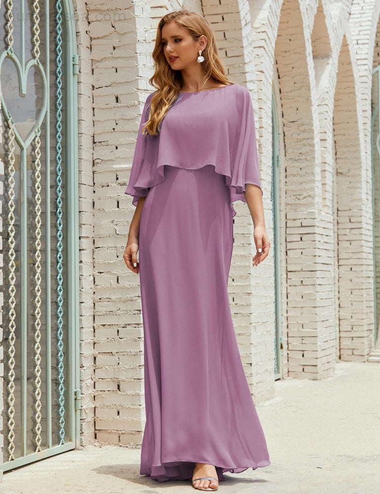 Vestido de dama de honor Sunnderly para mujer, de gasa, manga larga y cuello en V, vestido formal para boda o fiesta SY28018 