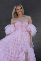 Lilian | Vestido de fiesta de tul con purpurina, corte en A y escote en forma de corazón con abertura