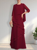 Vestido de gasa para madre de la novia con escote redondo y largo hasta el suelo