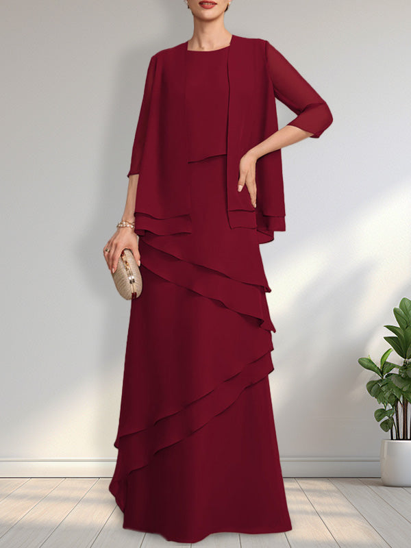 Vestido de gasa para madre de la novia con escote redondo y largo hasta el suelo
