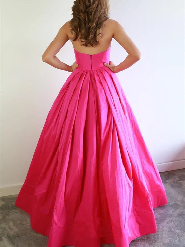 Sloane | Elegante vestido de fiesta fucsia con escote en A y escote corazón. Vestido de noche de satén.