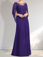 Vestido de gasa con encaje, ilusión, corte A, largo hasta el suelo, para madre de la novia con lentejuelas plisadas