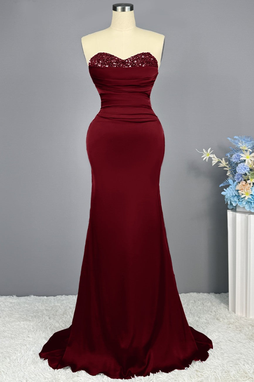 Sleeveless Mermaid Long Prom Gown with Sequined Sweetheart