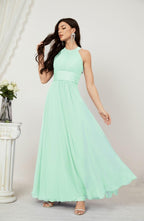Vestido formal de fiesta Sunnderly de gasa con cuello halter, largo y sin mangas, para dama de honor SY2802 
