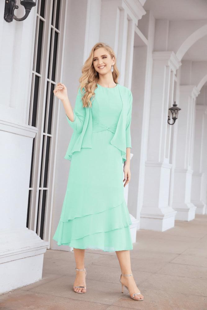 Vestido formal de fiesta Sunnderly de dos piezas, corte A, para madre de la novia, SY28072 