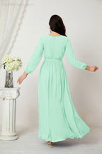 Vestidos de noche Sunnderly con escote en V profundo, gasa, para dama de honor, manga larga de obispo, abertura lateral, vestido formal SY2806 