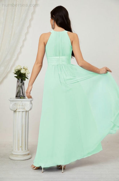 Sunnderly Formal Party Gown Dress Chiffon Halter Long Sleeveless Bridesmaid Dresses SY2802