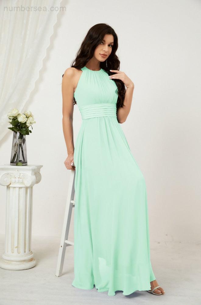 Vestido formal de fiesta Sunnderly de gasa con cuello halter, largo y sin mangas, para dama de honor SY2802 
