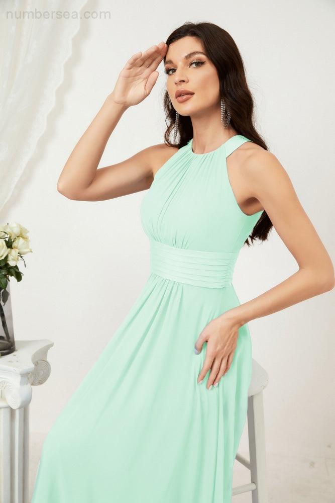 Vestido formal de fiesta Sunnderly de gasa con cuello halter, largo y sin mangas, para dama de honor SY2802 