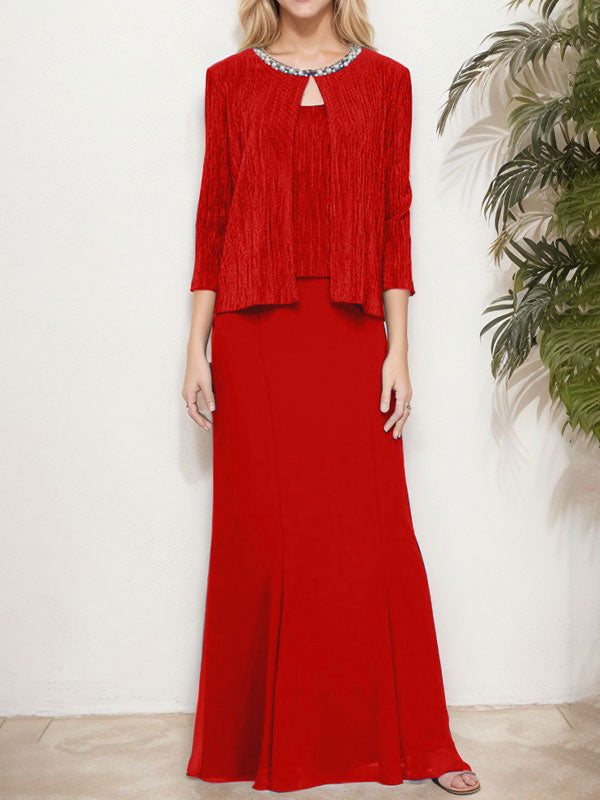 Vestido de dos piezas con efecto metálico y chaqueta