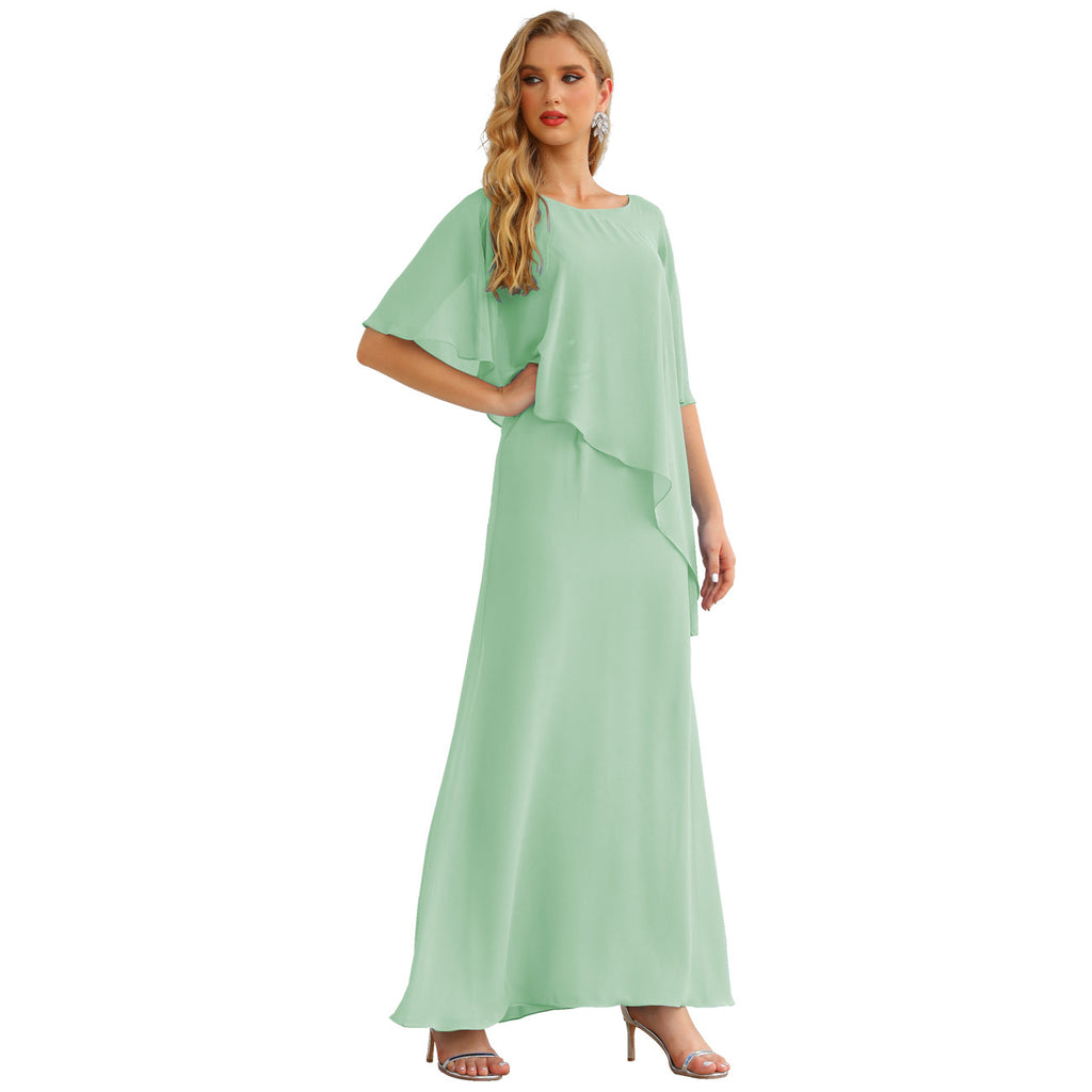 Sunnderly Chiffon-Kleid für die Brautmutter in Übergröße, formelles Ballkleid mit Rüschenumhang