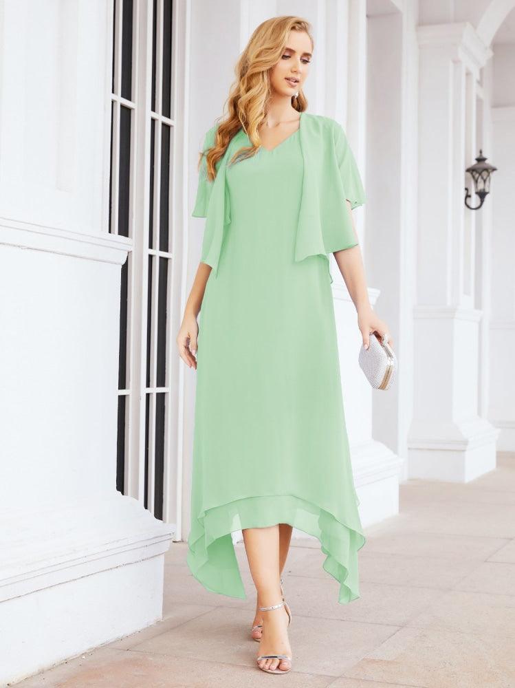 Vestido formal de fiesta Sunnderly de dos piezas, corte A, para madre de la novia, SY28073 