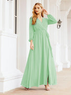 Sunnderly Women's Chiffon Bridesmaid Dress A line Long Sleeves Formal Evening Prom Gown for Wedding Guest SY28032